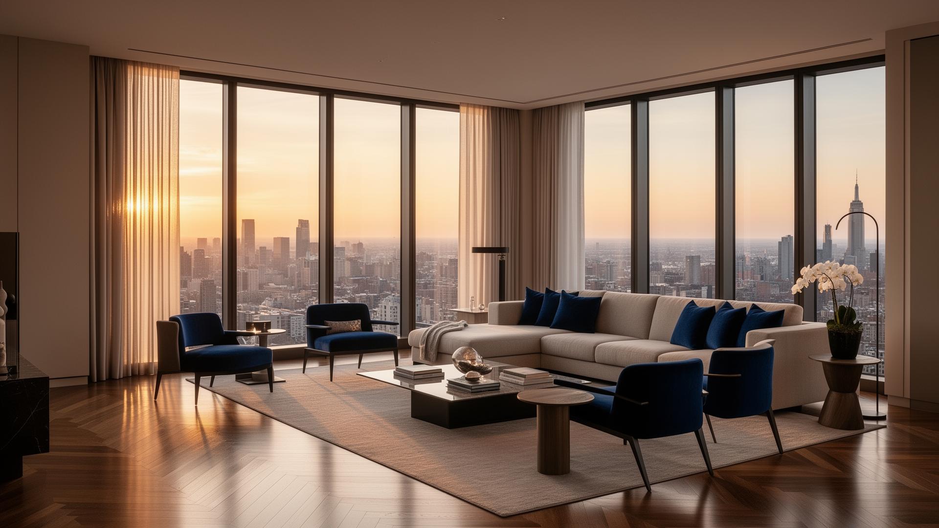 Modern furnished apartment interior used for corporate housing